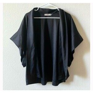 Natori Black Casual Lounge Minimalist Contemporary Open Front Kimono Cardigan S